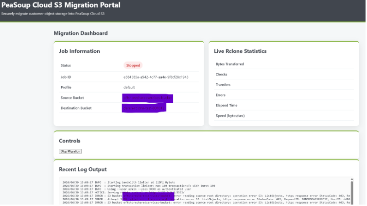 Migrating Buckets into PeaSoup Cloud 4 Start Migration img3